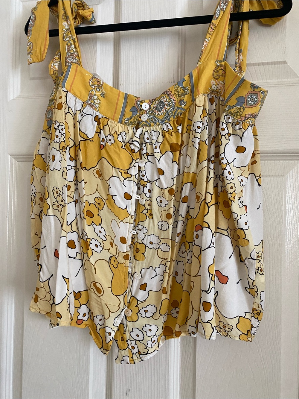 One Eleven North Yellow Floral Tie-Strap Sleeveless Top